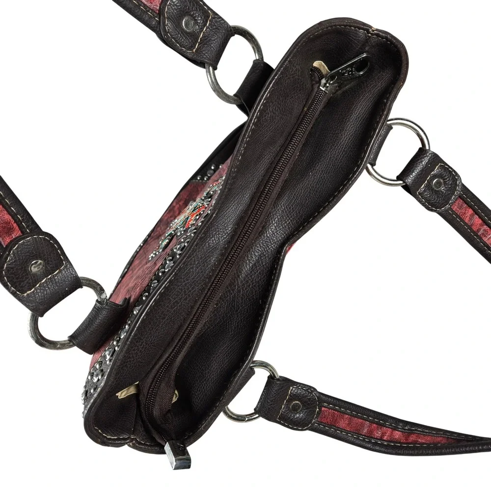 American Bling Western Cross Shoulder Bag Red Croc Embossed Rhinestone Studded - Picture 4 of 16